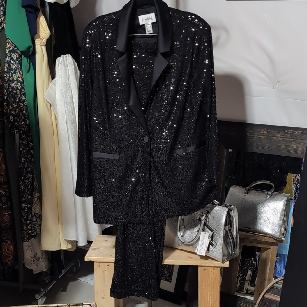 Vintage / limited-edition Joseph Ribkoff two-piece silk and sequin suit